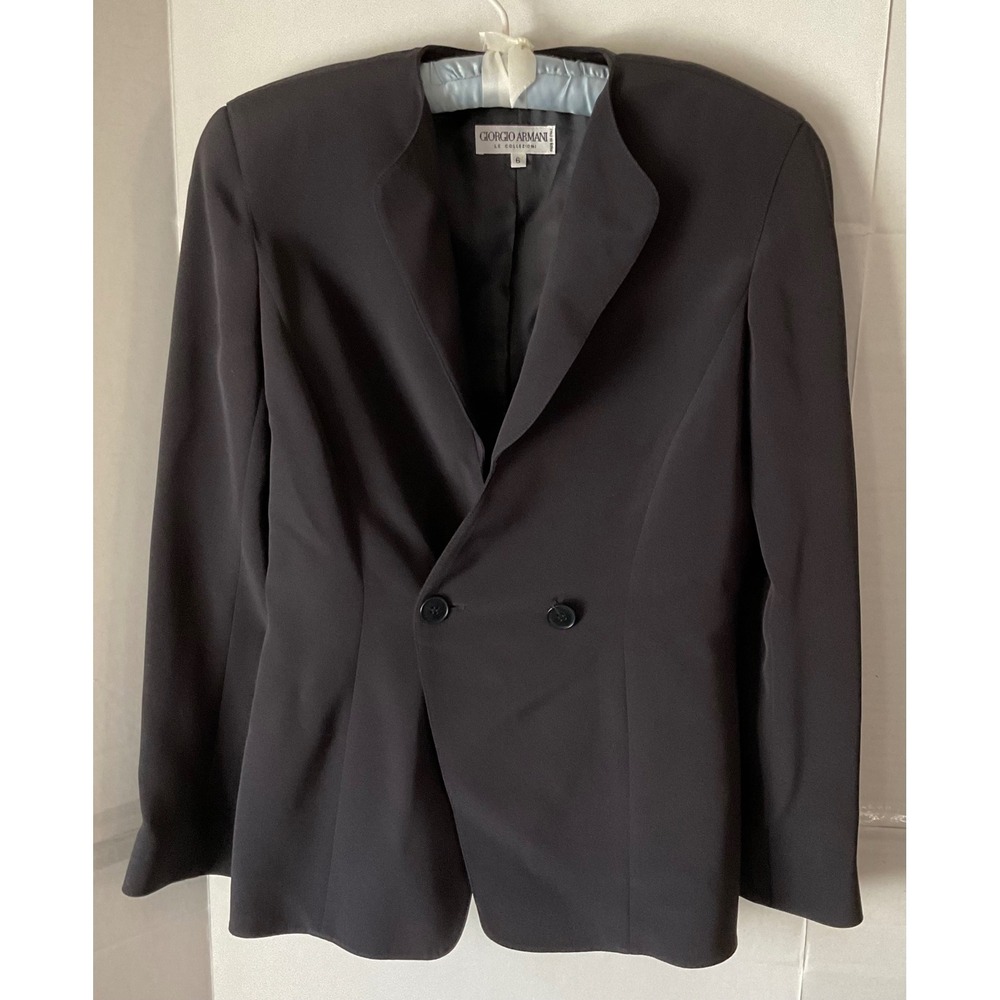 Giorgio Armani Le Collezioni Black Silk Blend Collarless Blazer Jacket Size 6